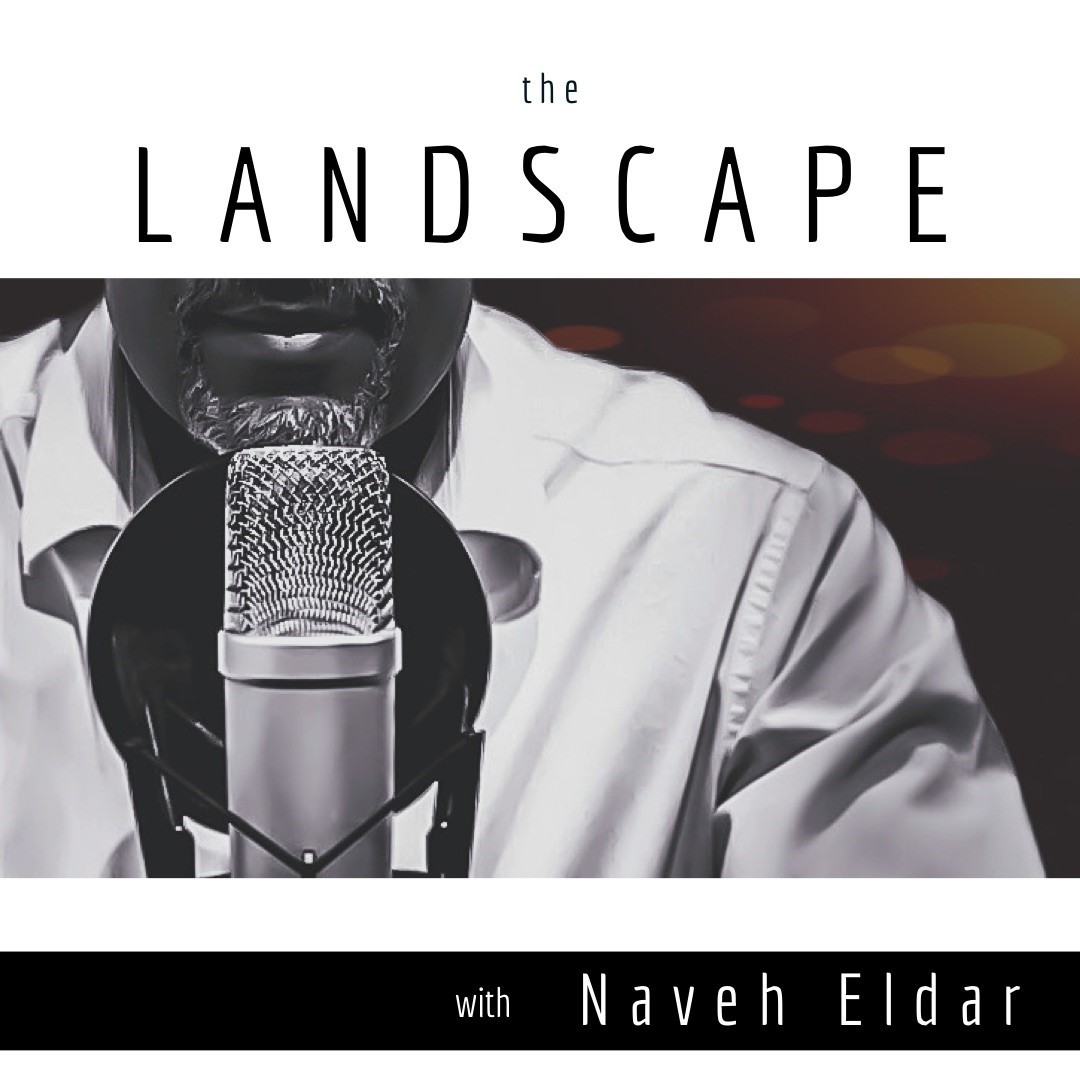 The Landscape Podcast logo logo for the podcast “The Landscape” which shows a stylized grayscale photo of the bottom half of a Black man’s face speaking into a microphone