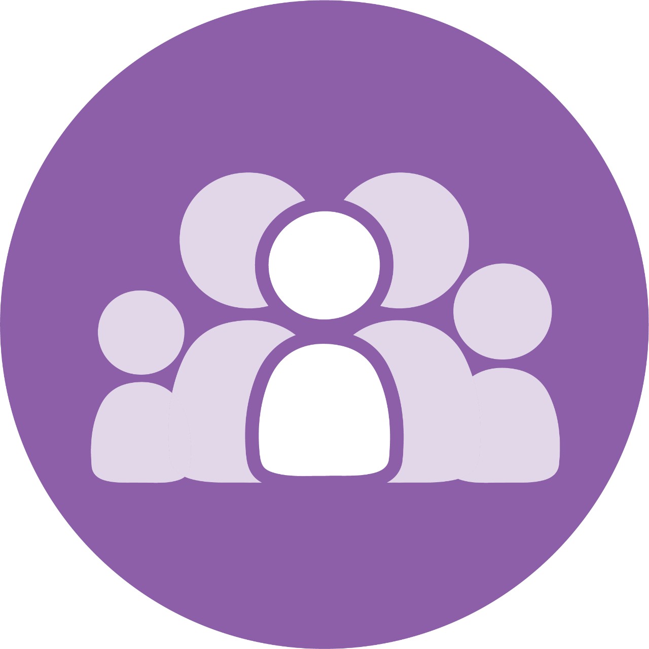 Family Systems purple circle with people figures surrounding one person, as in a family