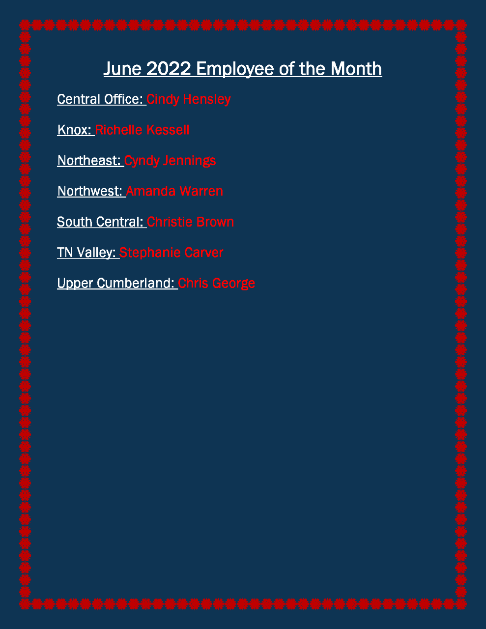June 2022 Employee of the Month June 2022 Employee of the Month