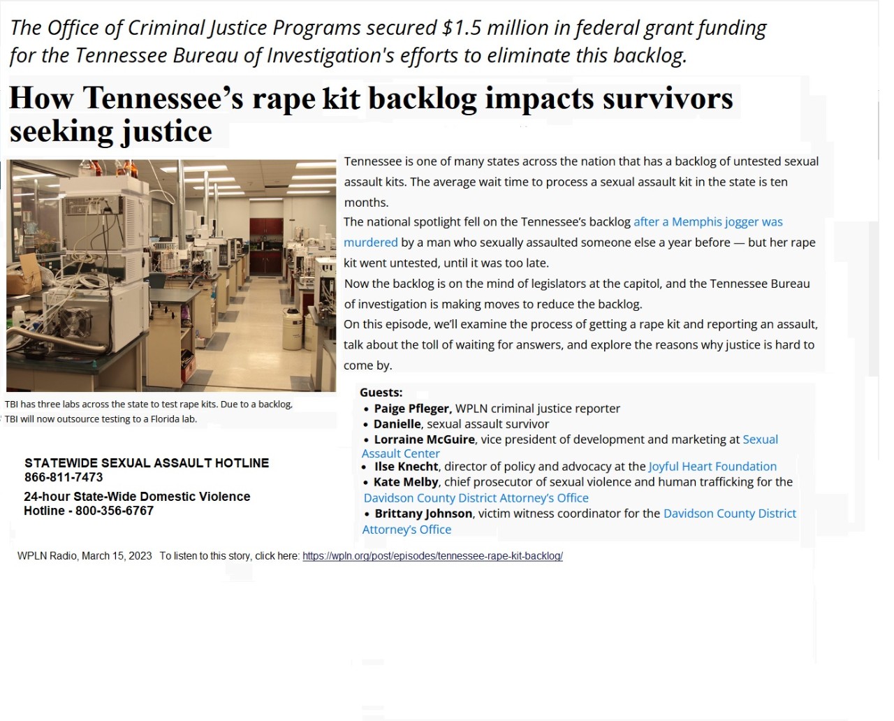 Rape Kit Backlog Assistance