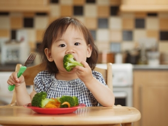 Toddler eating broccoli Toddler eating broccoli