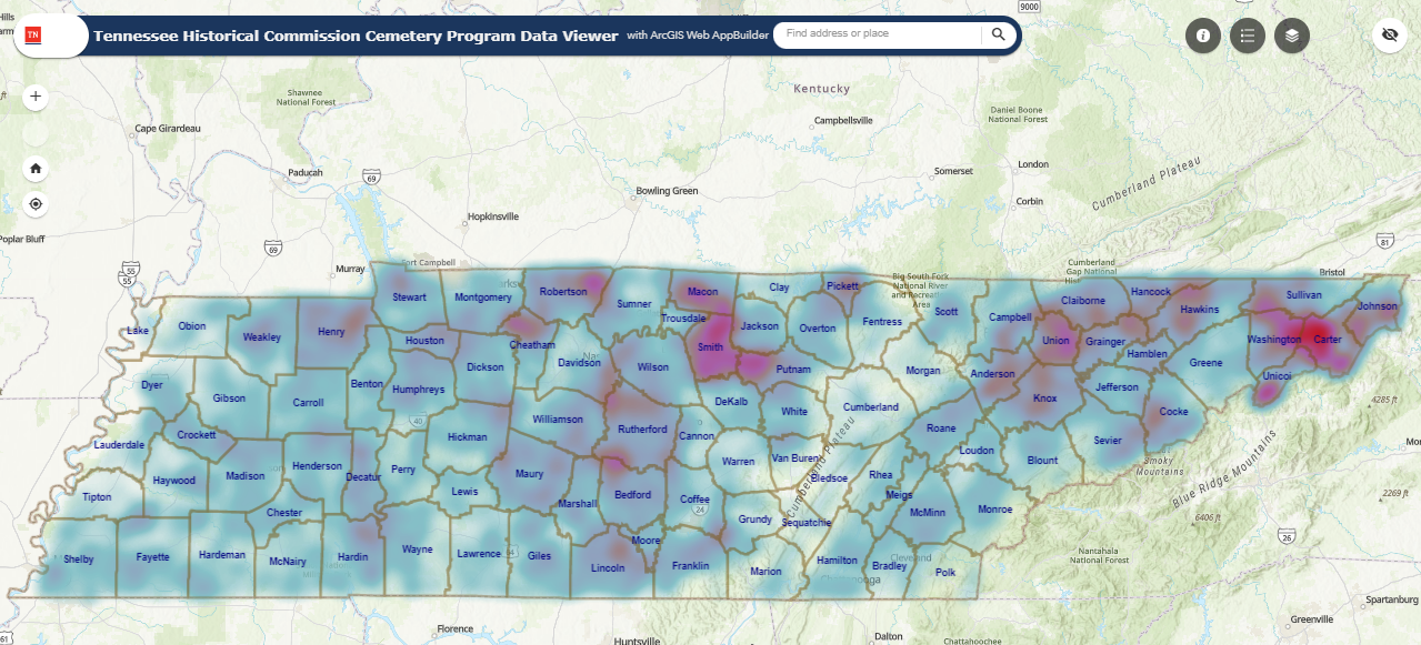 Tennessee Statewide Cemetery Map Tennessee Statewide Cemetery Map