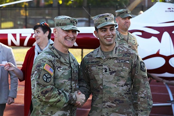 Tennessee’s Deputy Adjutant General, Maj. Gen. Jimmie Cole, swore in 18 of Austin Peay State University’s ROTC cadets during their military appreciation football game at Fortera Stadium on Nov. 6. (Photo by Sgt. James Bolen Jr.) Tennessee’s Deputy Adjutant General, Maj. Gen. Jimmie Cole, swore in 18 of Austin Peay State University’s ROTC cadets during their military appreciation football game at Fortera Stadium on Nov. 6. (Photo by Sgt. James Bolen Jr.)