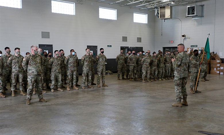 Tennessee's Adjutant General, Maj. Gen. Jeff Holmes, talks with Soldiers from Millington’s 268th Military Police Company as they prepare for a yearlong deployment overseas. More than 80 Soldiers from the 268th departed for Fort Bliss, Texas, on Jan. 10, to complete final mobilization training before traveling to the Horn of Africa in support of U.S. Africa Command. (photo by Staff Sgt. Mathieu Perry) Tennessee's Adjutant General, Maj. Gen. Jeff Holmes, talks with Soldiers from Millington’s 268th Military Police Company as they prepare for a yearlong deployment overseas. More than 80 Soldiers from the 268th departed for Fort Bliss, Texas, on Jan. 10, to complete final mobilization training before traveling to the Horn of Africa in support of U.S. Africa Command. (photo by Staff Sgt. Mathieu Perry)
