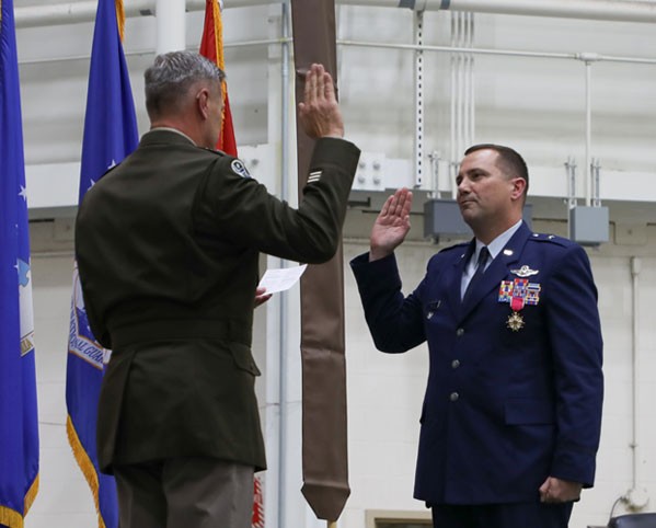 Maj. Gen. Jeff Holmes, Tennessee’s Adjutant General, re-affirms Brig. Gen. Todd Wiles oath during his promotion ceremony to brigadier general in the Tennessee Air National Guard held at Berry Field Air National Guard Base in Nashville, Nov. 5. (photo by Tech. Sgt. Darrell Hamm) Maj. Gen. Jeff Holmes, Tennessee’s Adjutant General, re-affirms Brig. Gen. Todd Wiles oath during his promotion ceremony to brigadier general in the Tennessee Air National Guard held at Berry Field Air National Guard Base in Nashville, Nov. 5. (photo by Tech. Sgt. Darrell Hamm)