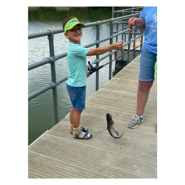 John Carl with his catch of the day, at Williamsport Kids Lake in Tennessee, congratulations!