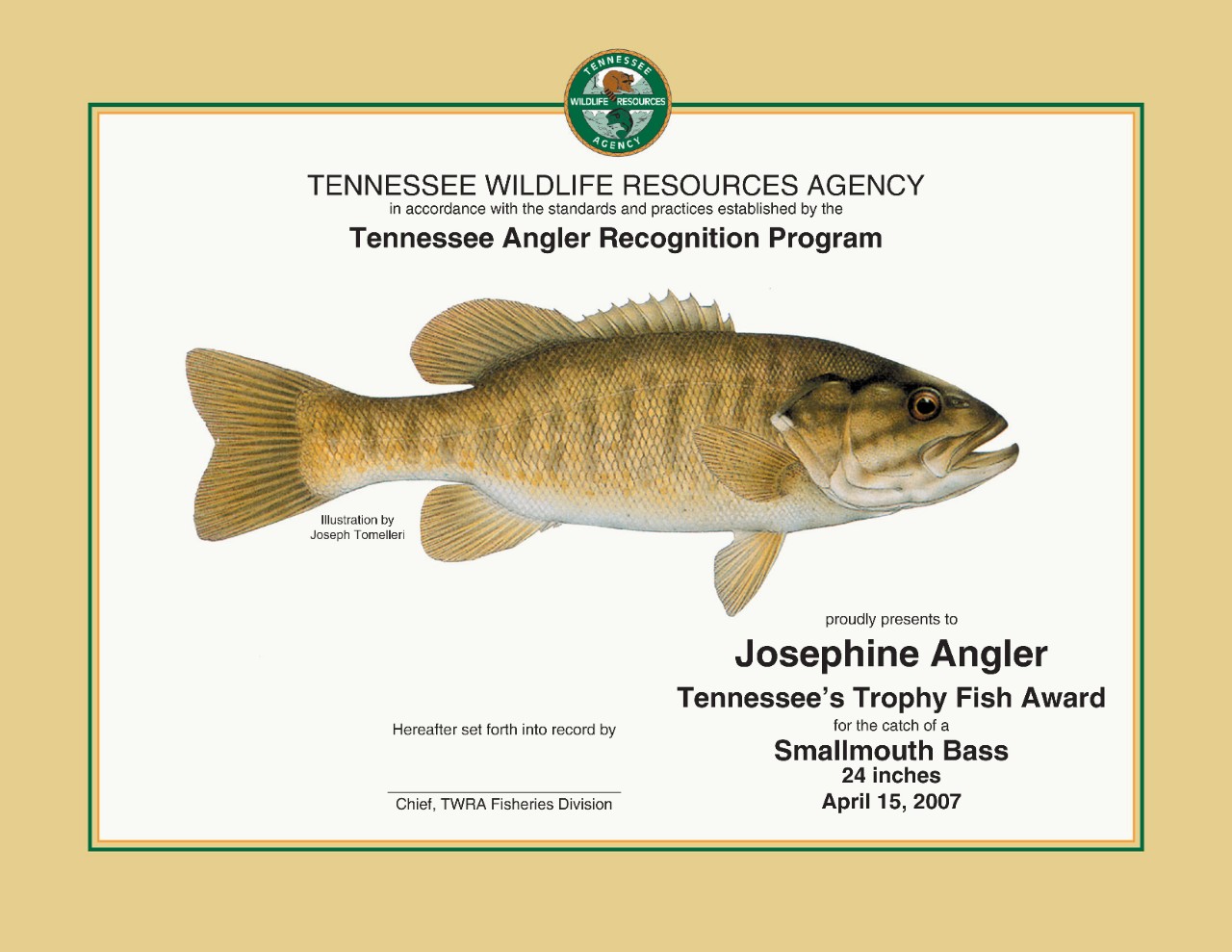 Example Master Angler certificate