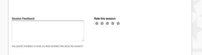 Rate Each Session (optional) A screenshot showing the rating questions included in the Session Hall.
