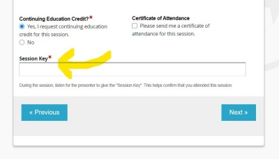 Type the Session Key A screenshot pointing at a text field to type in the Session Key given during a session.