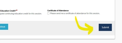 Click "Submit" after every session Arrow pointing to the "Submit" button that should be clicked after watch every session.